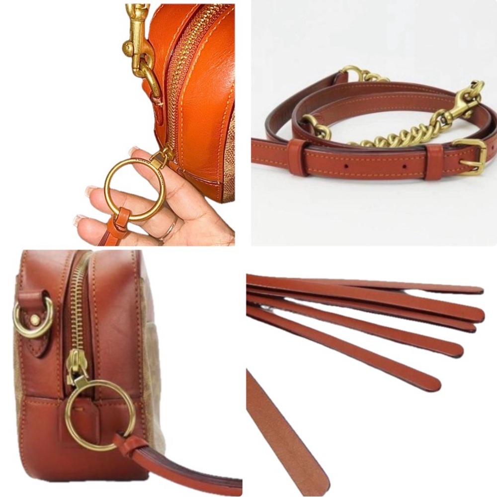 COACH Logo Print & Leather Camera Bag in Brown/Rust Burnished leather. - Picture 12 of 16